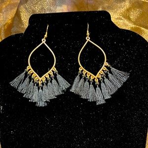 Boho gold and black tassel earrings